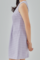Alessandra Plaid Tweed Shift Dress in Lilac
